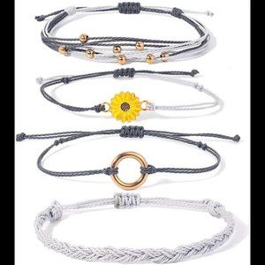 Cute Grey Sunflower String Bracelet Handmade Braided Rope Charms
